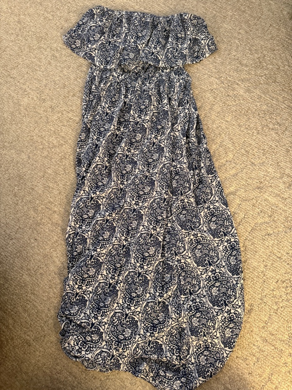 Amazon Strapless Maxi Dress in Navy and White Paisley